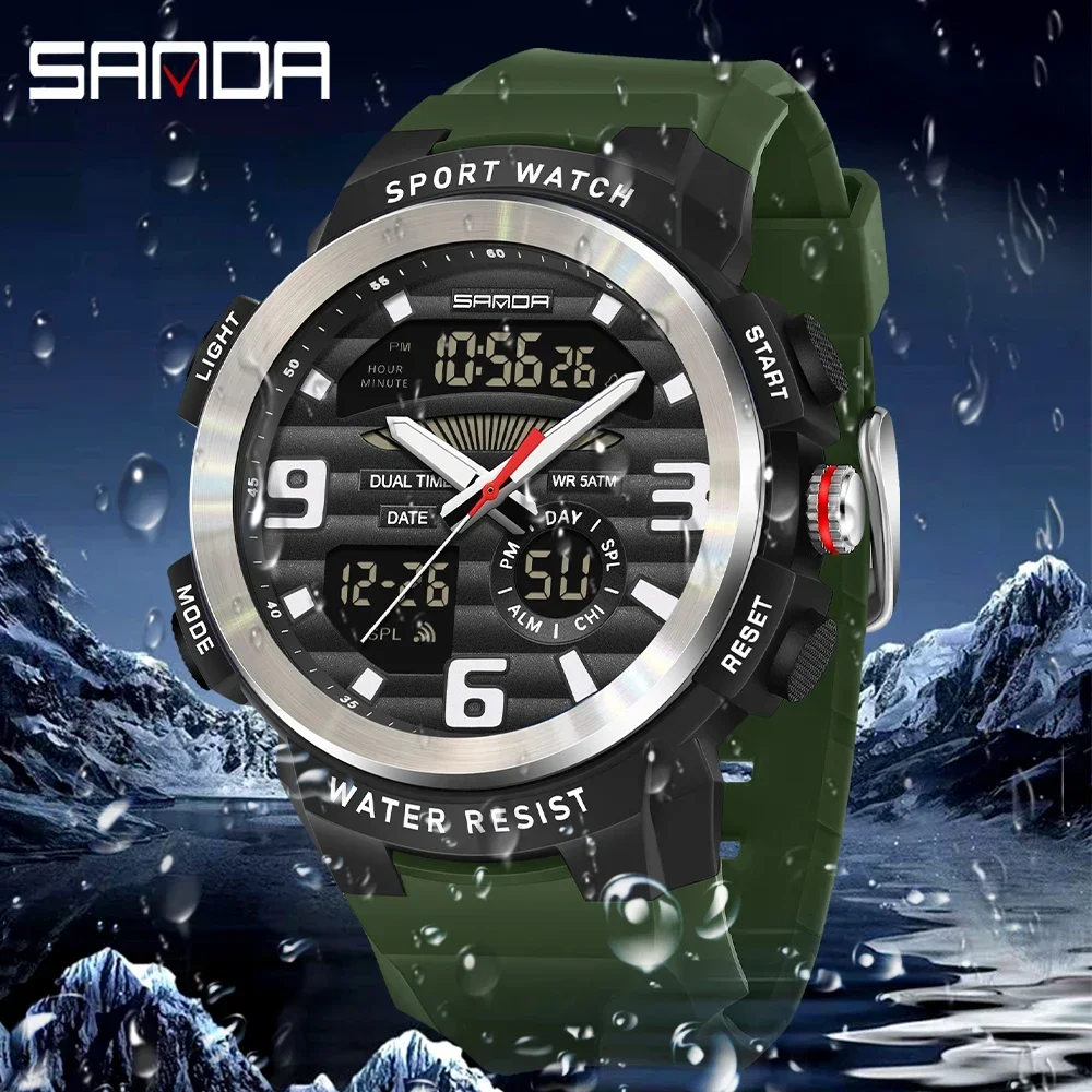 Rubber Strap Diver - SANDA Multifunction Men Watch Dual Display