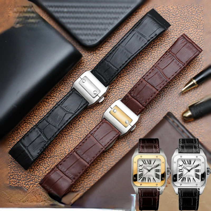 Genuine Leather Watchband for  - огляд і ціна Cartier Watch Santos